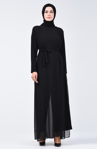 Chiffon Detailed Belted Rumper 1411-02 Black 1411-02