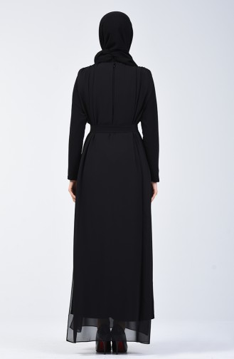 Chiffon Detailed Belted Rumper 1411-02 Black 1411-02