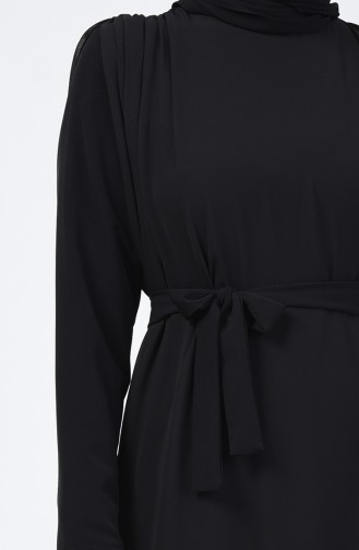 Chiffon Detailed Belted Rumper 1411-02 Black 1411-02