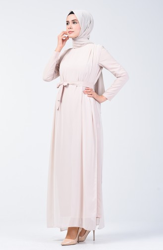 Chiffon Detailed Belted Rumper 1411-03 Stone 1411-03