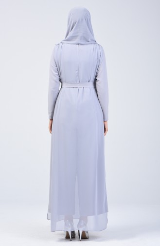 Chiffon Detailed Belted Rumper 1411-04 Grey 1411-04