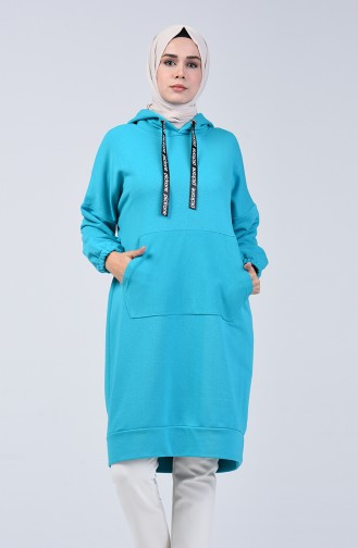 Hooded Long Tunic 9040-02 Turquoise 9040-02
