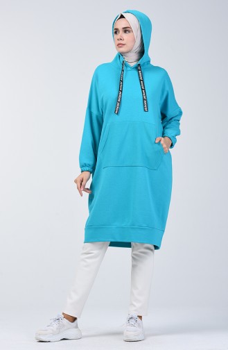 Hooded Long Tunic 9040-02 Turquoise 9040-02