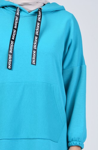 Hooded Long Tunic 9040-02 Turquoise 9040-02