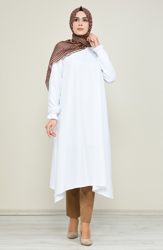 Elastic Sleeve Asymmetric Tunic 1362TNK-08 White 1362TNK-08