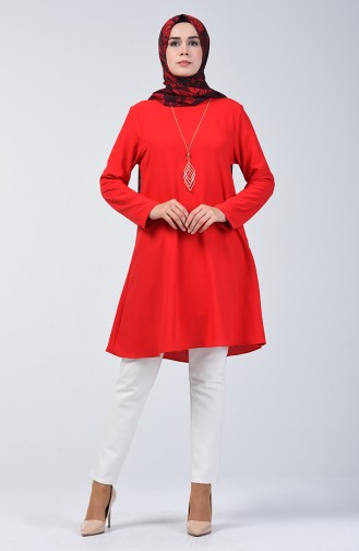 Plain Tunic with Necklace Red 0051-09