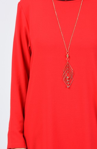 Plain Tunic with Necklace Red 0051-09
