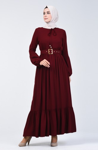 Belt Detailed Dress 4534-03 Cherry 4534-03