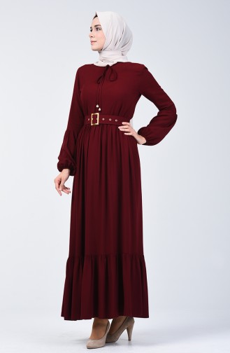 Belt Detailed Dress 4534-03 Cherry 4534-03