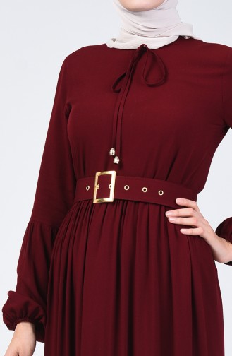 Belt Detailed Dress 4534-03 Cherry 4534-03