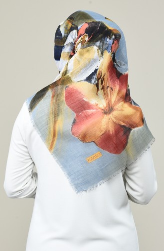 Flower Patterned Scarf Ice Blue 2461-02