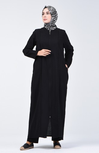 Abaya mit Reissverschluss aus Şile-Stoff 2000-03 Schwarz 2000-03