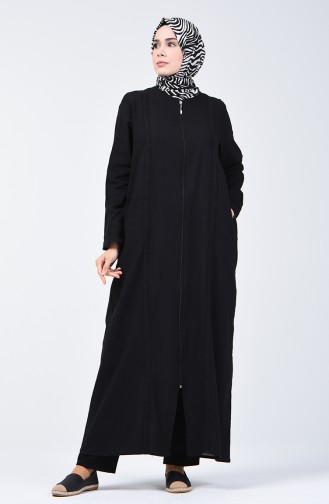 Abaya mit Reissverschluss aus Şile-Stoff 2000-03 Schwarz 2000-03