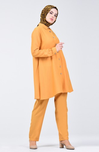 Buttoned Tunic Trousers Double Suit Mustard 1310-01