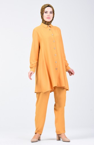 Buttoned Tunic Trousers Double Suit Mustard 1310-01