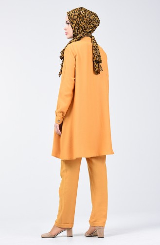 Buttoned Tunic Trousers Double Suit Mustard 1310-01