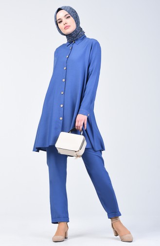 Buttoned Tunic Trousers Double Suit Indigo 1310-02