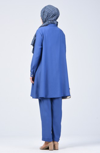Buttoned Tunic Trousers Double Suit Indigo 1310-02