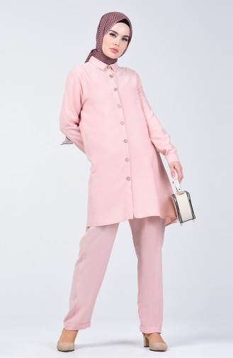 Buttoned Tunic Trousers Double Suit Powder 1310-05