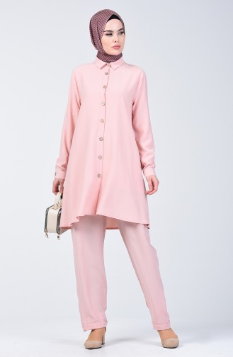 Buttoned Tunic Trousers Double Suit Powder 1310-05