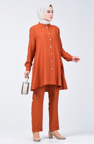 Buttoned Tunic Trousers Double Suit Brick 1310-06