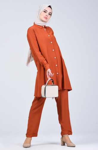 Buttoned Tunic Trousers Double Suit Brick 1310-06
