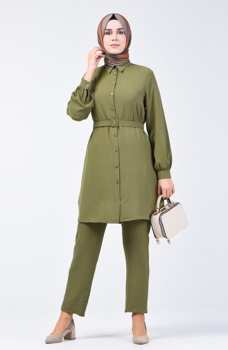 Ensemble Deux Pieces Tunique à Ceinture Pantalon Tissu Aerobin  5493-08 Vert Khaki Clair 5493-08