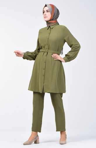 Ensemble Deux Pieces Tunique à Ceinture Pantalon Tissu Aerobin  5493-08 Vert Khaki Clair 5493-08