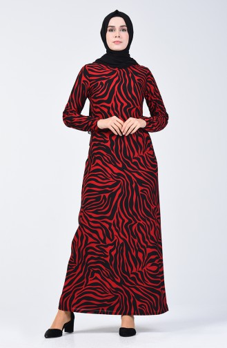 فستان منقوش أحمر 8859-06