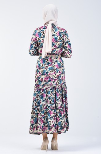 Flower Patterned Viscose Dress 0351-01 Lilac 0351-01