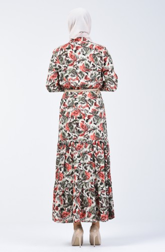 Flower Patterned Viscose Dress 0351-03 Vermilion 0351-03