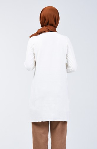 Text Patterned Asymmetric Tunic 2302-09 Ecru 2302-09