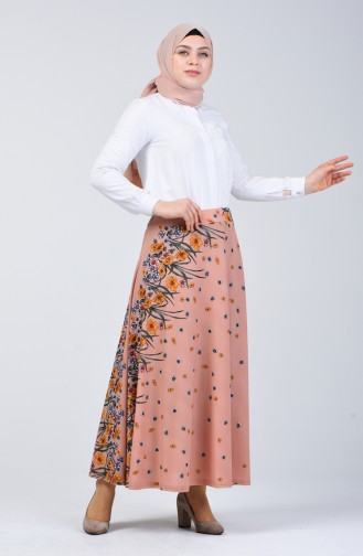 Flower Decorated Skirt 1052-01 Salmon 1052-01