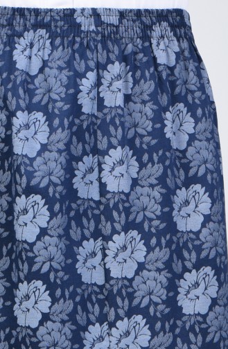 Flower Decorated Skirt 1053-01 Navy Blue 1053-01