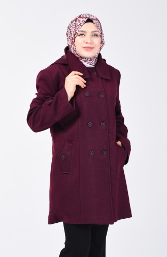 Big Size Hooded Felt Coat Damson 0114-01