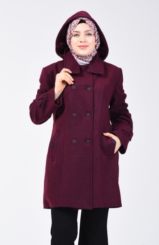 Big Size Hooded Felt Coat Damson 0114-01