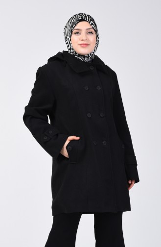 Big Size Hooded Felt Coat Black 0114-02