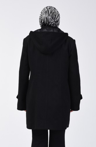 Big Size Hooded Felt Coat Black 0114-02