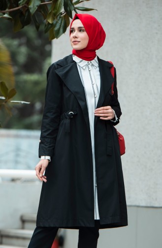 Double Breasted Trench Coat 1408-02 Black 1408-02