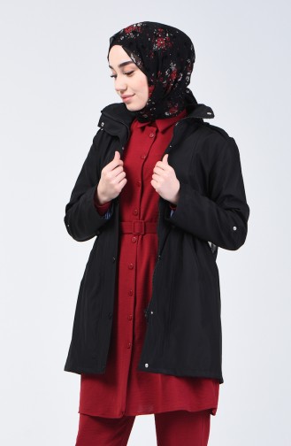 Trench Coat à Fermeture 1409-03 Noir 1409-03