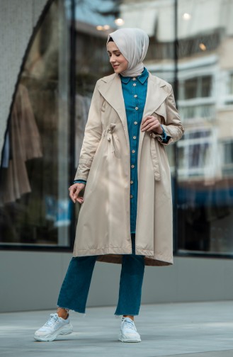 Double Breasted Trench Coat 1408-03 Stone 1408-03