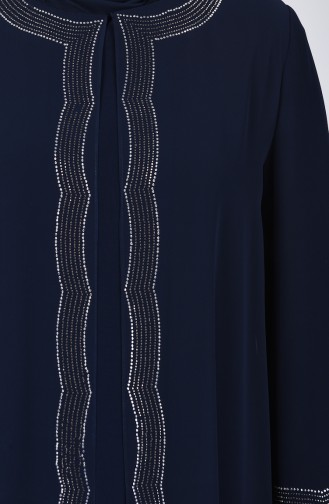 Navy Blue Hijab Evening Dress 3152-02