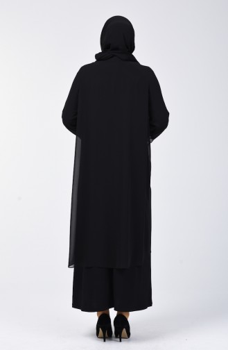 Robe de Soirée İmprimée de Pierre Grande Taille 3152-02 Noir 3152-02