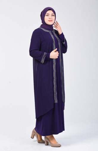 Robe de Soirée İmprimée de Pierre Grande Taille 3152-03 Pourpre 3152-03