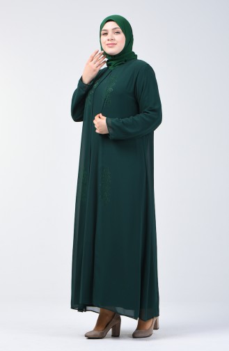 فستان سهرة مزين بالستراس مقاس كبير أخضر زمردي 7820-07