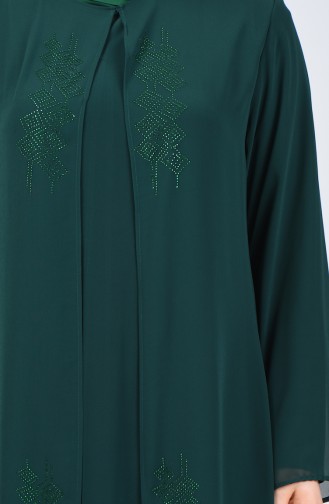 Büyük Beden Taş Baskılı Elbise 7820-07 Zümrüt Yeşili