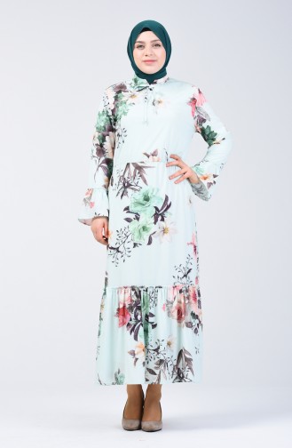 Plus Size Flower Patterned Dress 7939-02 Mint Green 7939-02