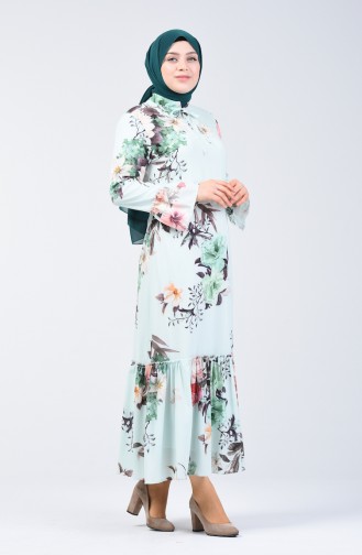 Plus Size Flower Patterned Dress 7939-02 Mint Green 7939-02