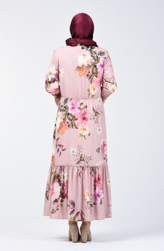 Plus Size Flower Patterned Dress 7939-03 Powder 7939-03