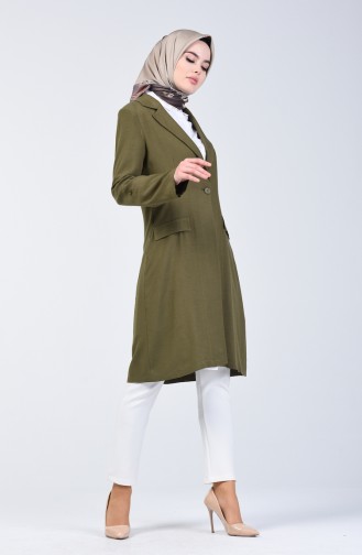 Zweireihige Kragen lange Jacke 0875-01 Khaki 0875-01